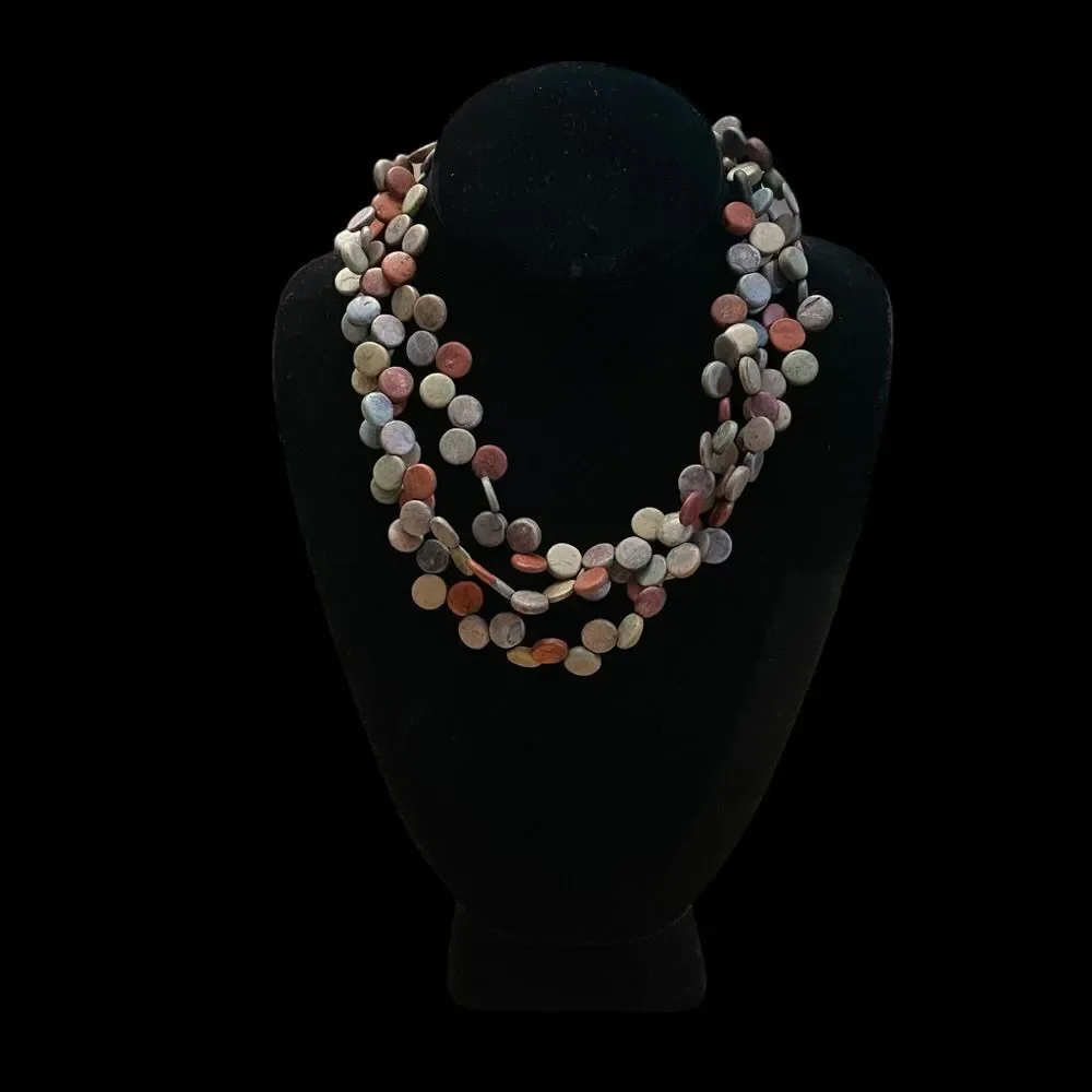 Vintage Wood Multi-strand Multicolor Necklace